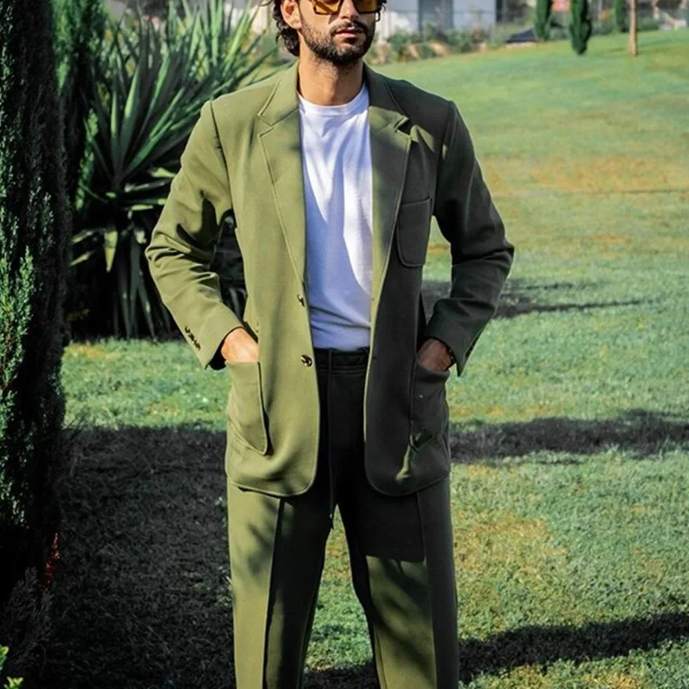 Костюмы мужские зеленые из 2 предметов повседневные для выпускного вечера