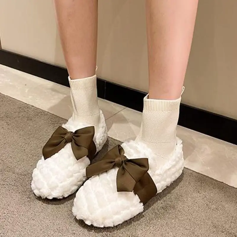 

Winter Footwear Socks Boots Round-headed Flat-bottomed Feet Plus Velvet Warm Women Flat Shoes