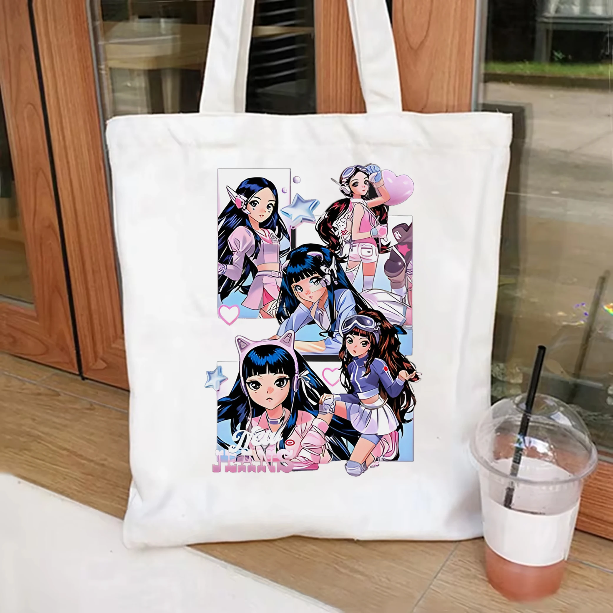 Сумка-тоут NewJeans Kpop женская модный саквояж на плечо в стиле аниме Холщовый тоут с