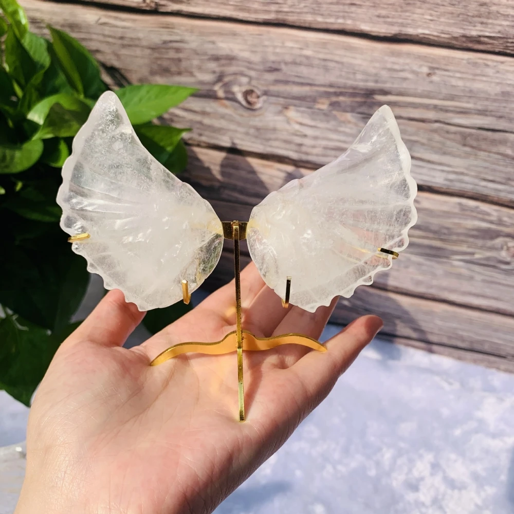 

Natural Crystal Hand-carved Angel Wings Statue Home Decor Feng Shui Hand Polished Reiki Healing Gift 1 Pair