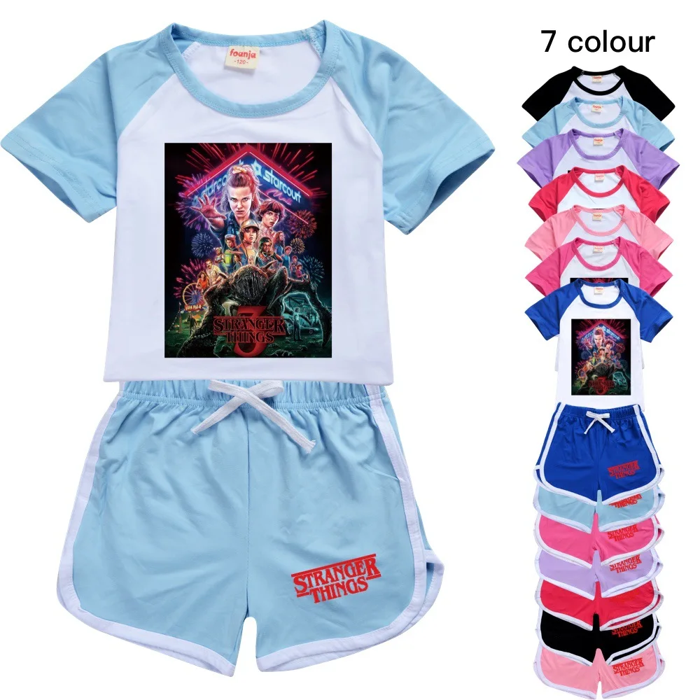 

Stranger Things 4 Clothing Sets Summer Cartoon Boys Girls T Shirts + Shorts 2Pcs/Suits Hellfire Club Costume Outfits 2-16 Years