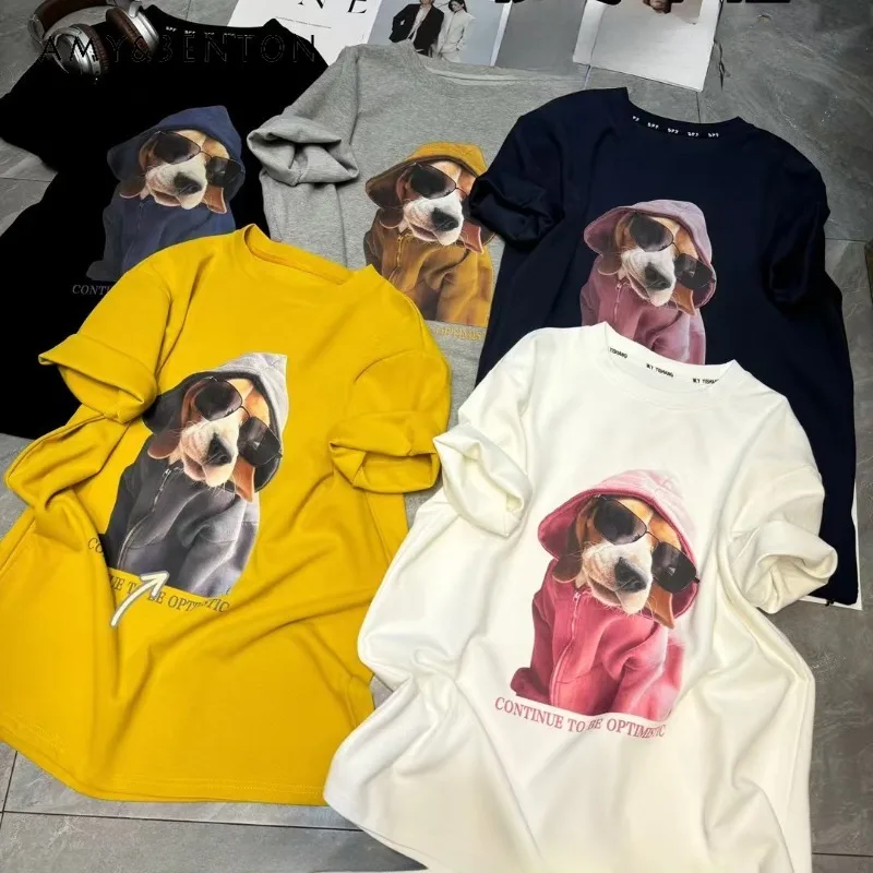 Популярные футболки с короткими рукавами и круглым вырезом принтом собаки