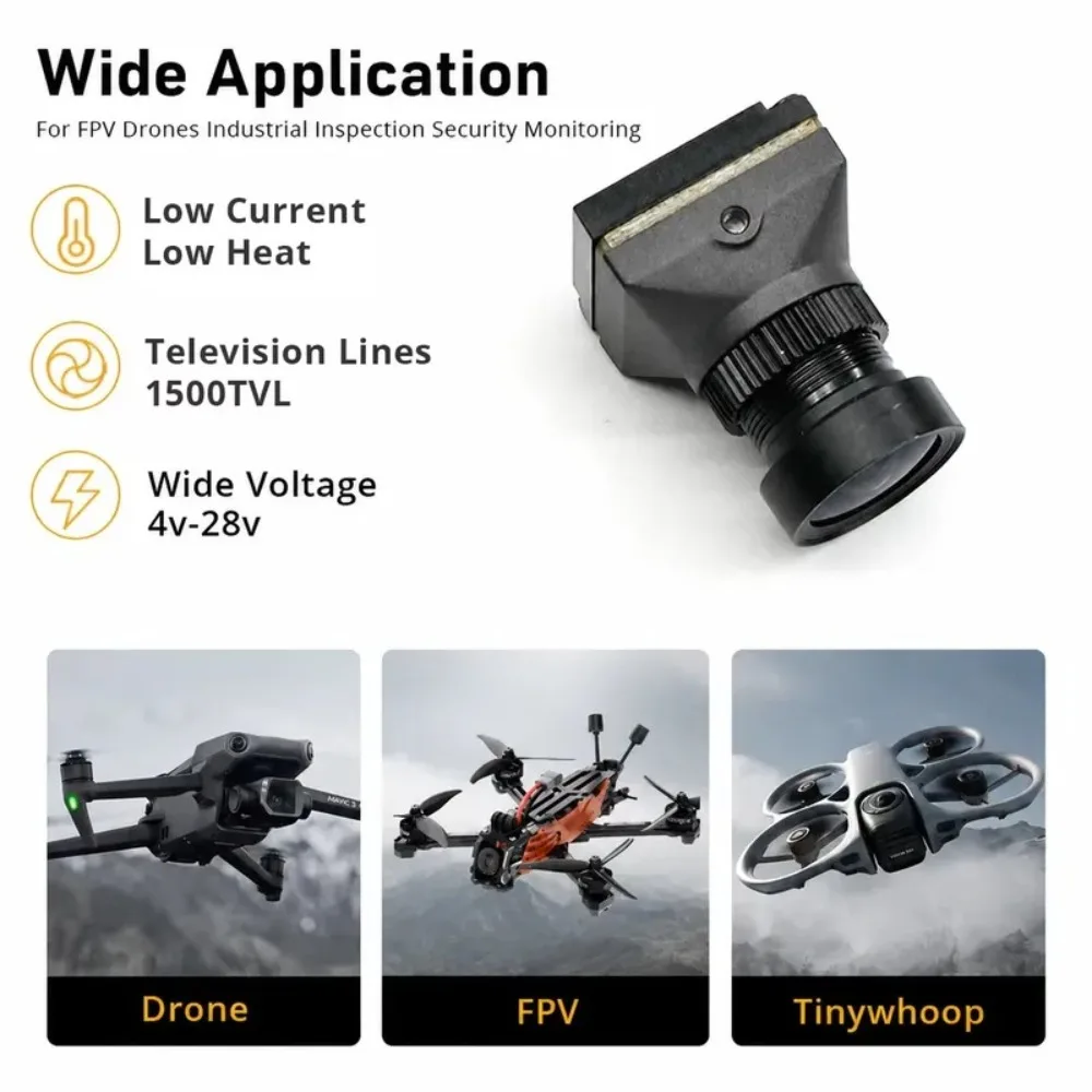 Фото FPV-камера 1500TVL NTSC/PAL, 9.5г, CVBS, 125° FOV, ночное видение в условиях низкой освещенности, подходит для аксессуаров, настраиваемое ночное видение. №1