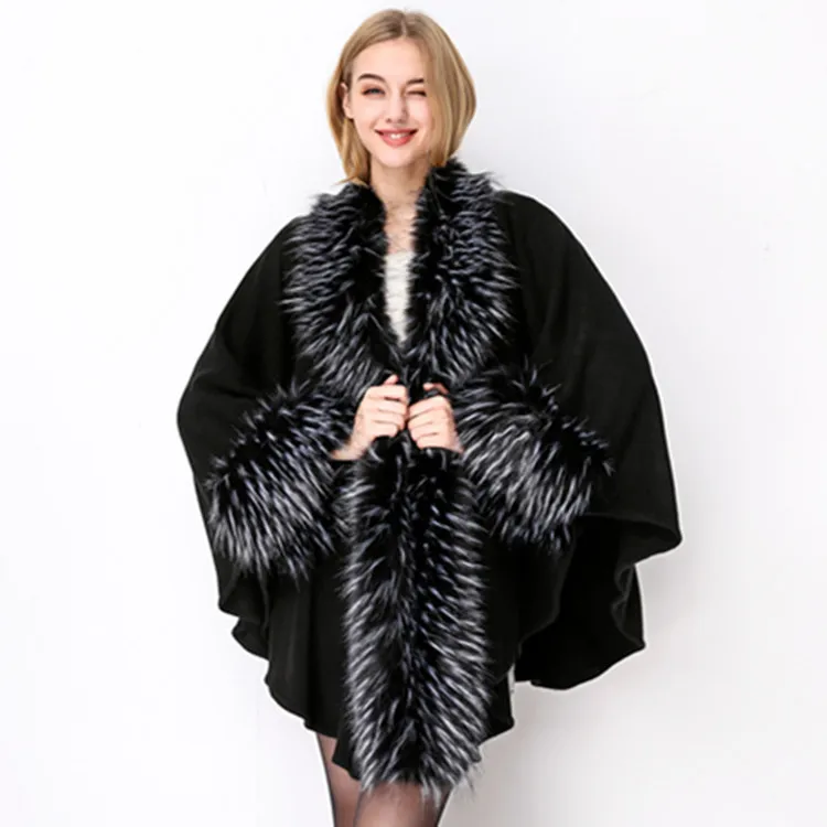 M GIRLS Noble Fashion Faux Ostrich Fur Coat Loose Bat Sleeves Knit Cashmere Cloak EuropeStyle Women Fall Winter Fur Cardigan