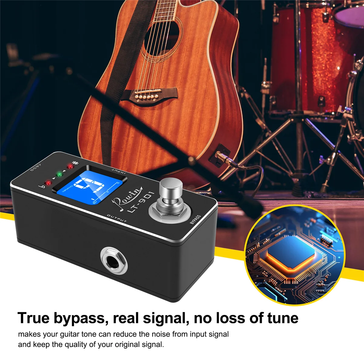Rowin Lt-901 гитарный тюнер педаль эффектов мини-хроматический True Bypass ЖК-дисплей