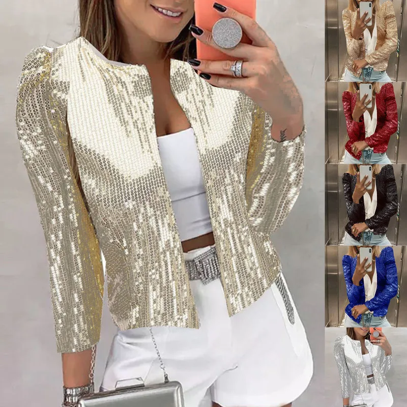 Winter Jacket Women's Fashion Jackets For Women Business Casual Urban Sequin Sequins Sparkling Cardigan Jacket Female clothing
