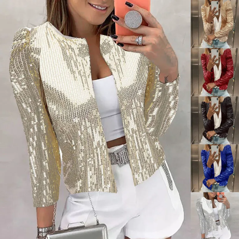 

Winter Jacket Women's Fashion Jackets For Women Business Casual Urban Sequin Sequins Sparkling Cardigan Jacket Female clothing