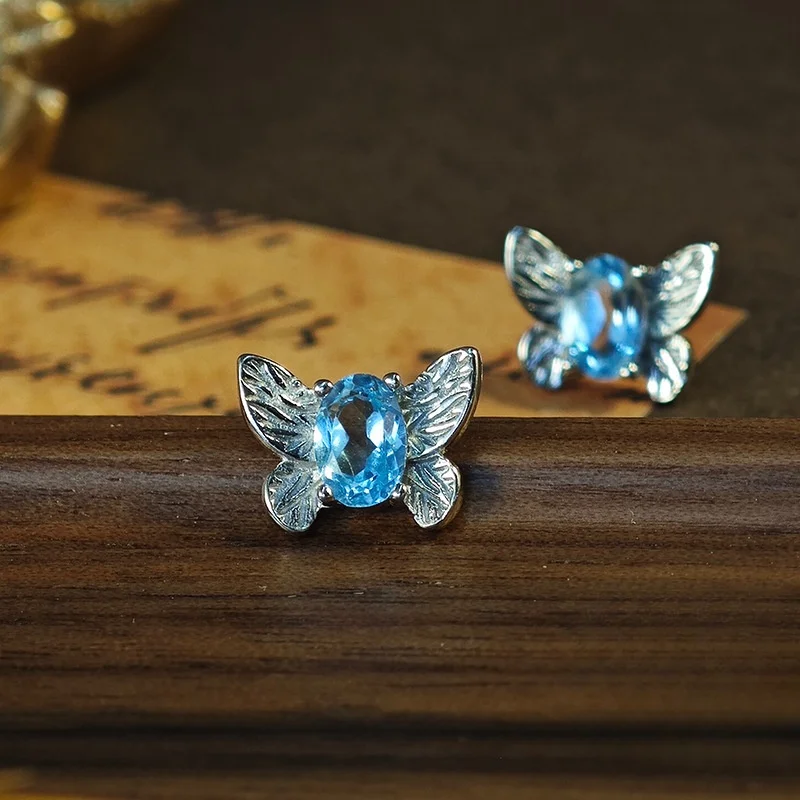 Лондонские серьги с голубым топазом искусственное серебро роскошные