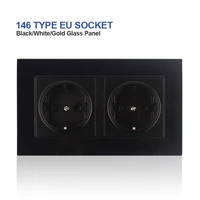 eu wall mounted household power dual socket 16a wall plug white black gold crystal glass panel power socket 146mm86mm