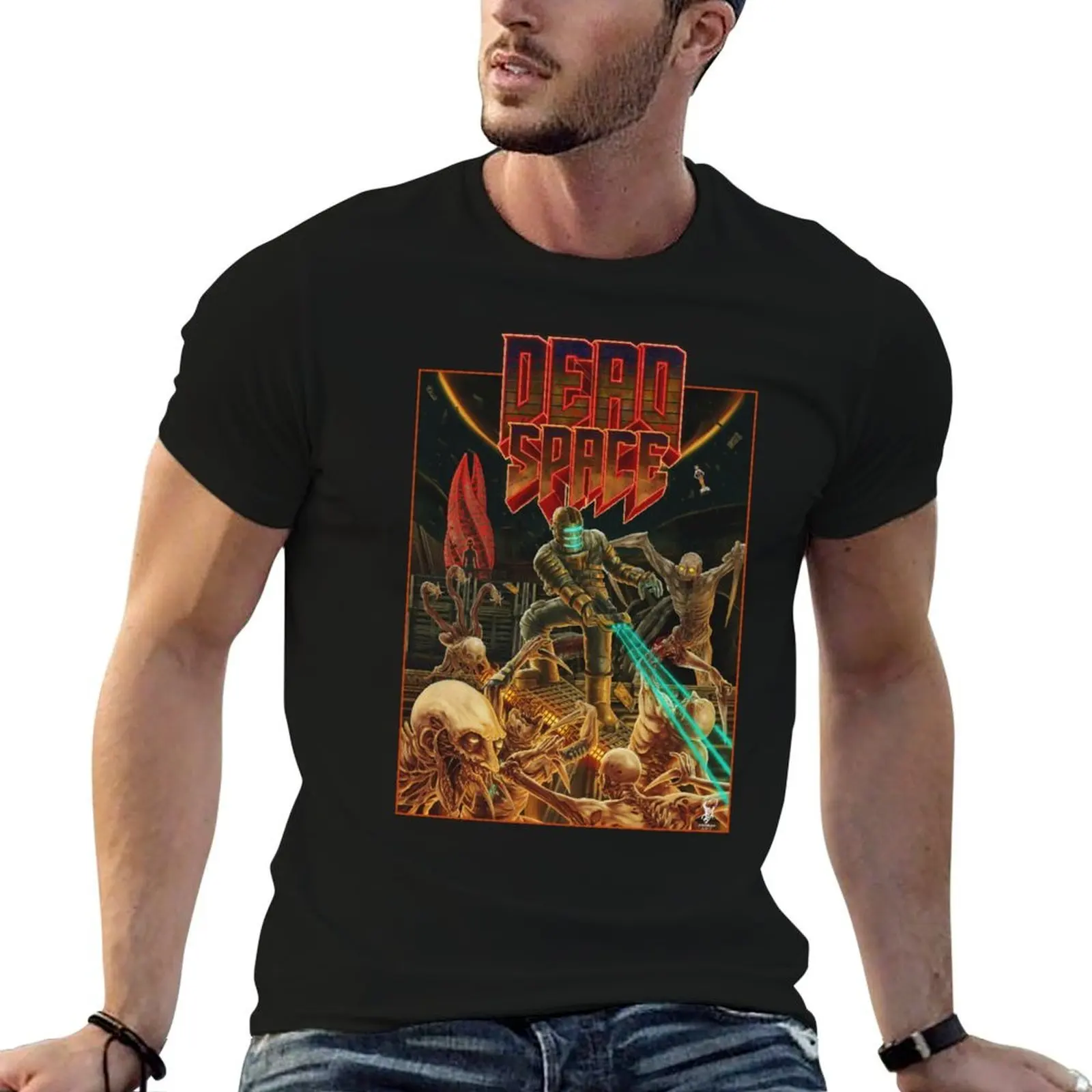Фото Обложка для игры DEAD SPACE + DOOM (1993). Футболка из 100% хлопка, черная, однотонная, мужская, летняя, в упаковке. №1