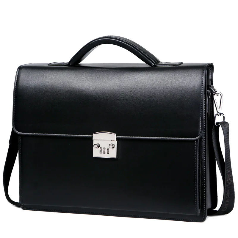Modern Waterproof PU Leather Handbags Men's Password Lock Briefcase Shoulder Bag Laptop Portable Document Bag Large Man Bags
