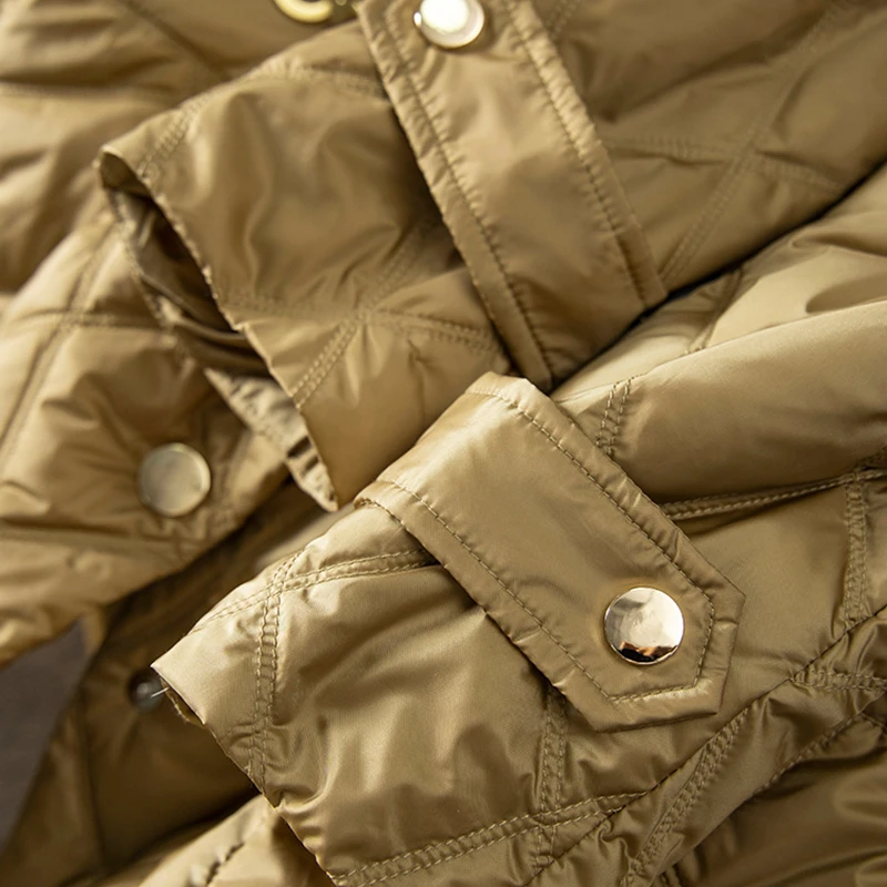 New 90% White Goose Down Office Lady Autumn/Winter  Casaco Feminino Inverno 2022 Design Covered Button Thin Adjustable Waist