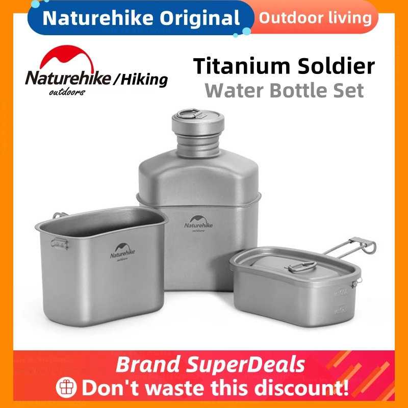 

Naturehike Outdoor Camping Titanium Kettle Set Single Soldier 3In1 Folding Lunch Box Hanging Pot Picnic Set Ultralight Portable