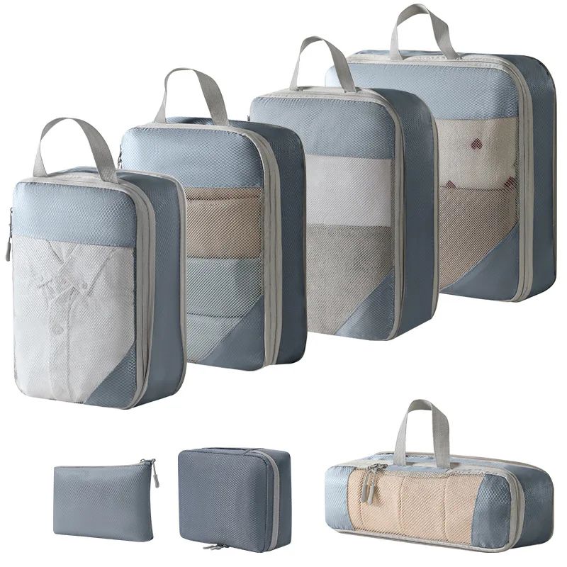 7PCS Travel Storage Bag Compressible Packing Cubes Nylon Portable With Handbag Luggage Organizer Foldable Waterproof Travel Suit