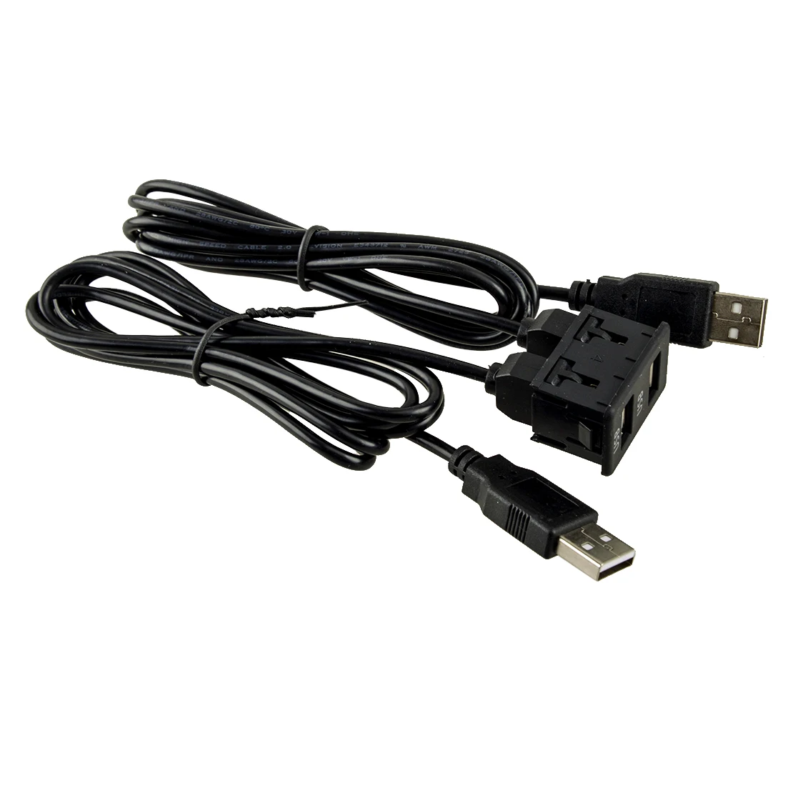 100CM Black Dash Flush Mount Dual USB Port Panel Extension Adapter Cable for Universal Cars Bikes Marines Motors