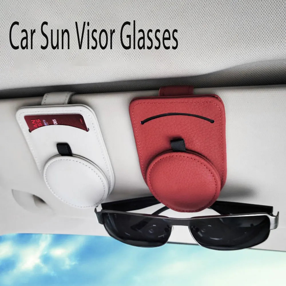 

Leather Car Sun Visor Glasses Case Holder Sunglasses Clip Mount Multifunction Portable Clip Auto Interior Accessories Woman