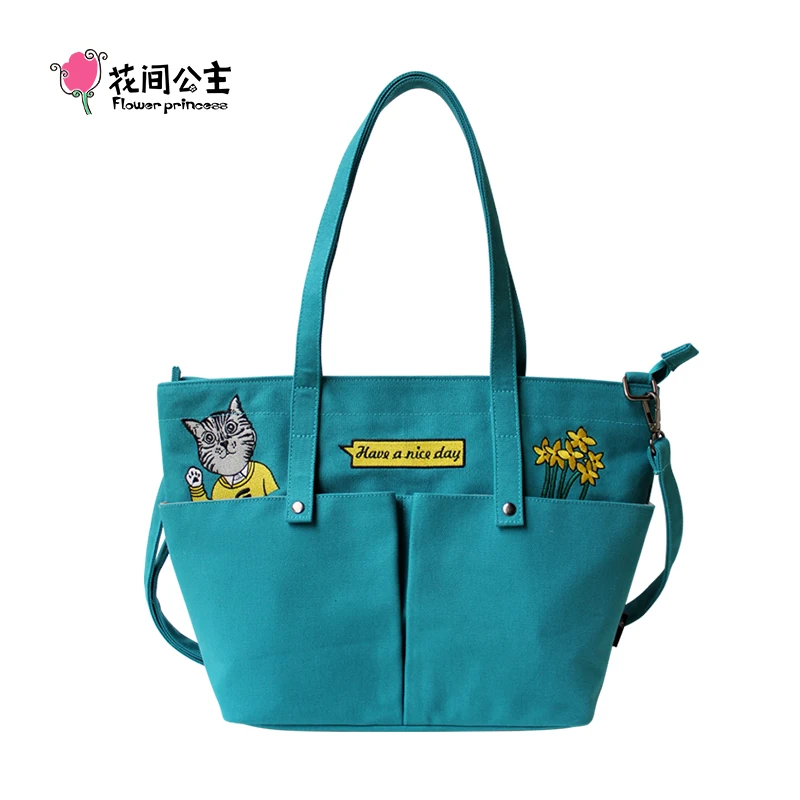 

Flower Princess Women's Bag 2022 Trend Original Women Spring Summer Shoulder Handbag Crossbody Green Canvas Fashion Female Bags