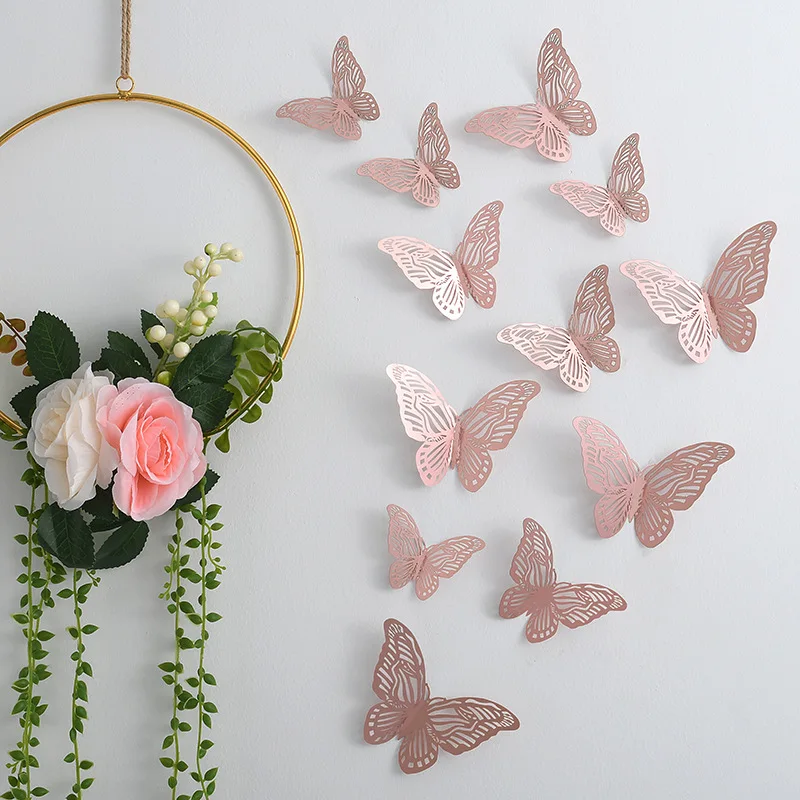 

12Pcs 3D Rose Gold Wallpaper Wall Hollow Butterfly Window Stickers Decor for Room