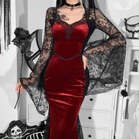 goth cross sexy lace fishtail dress vintage velvet a line queen dress aesthetic gothic high waist ladies club party dresses new