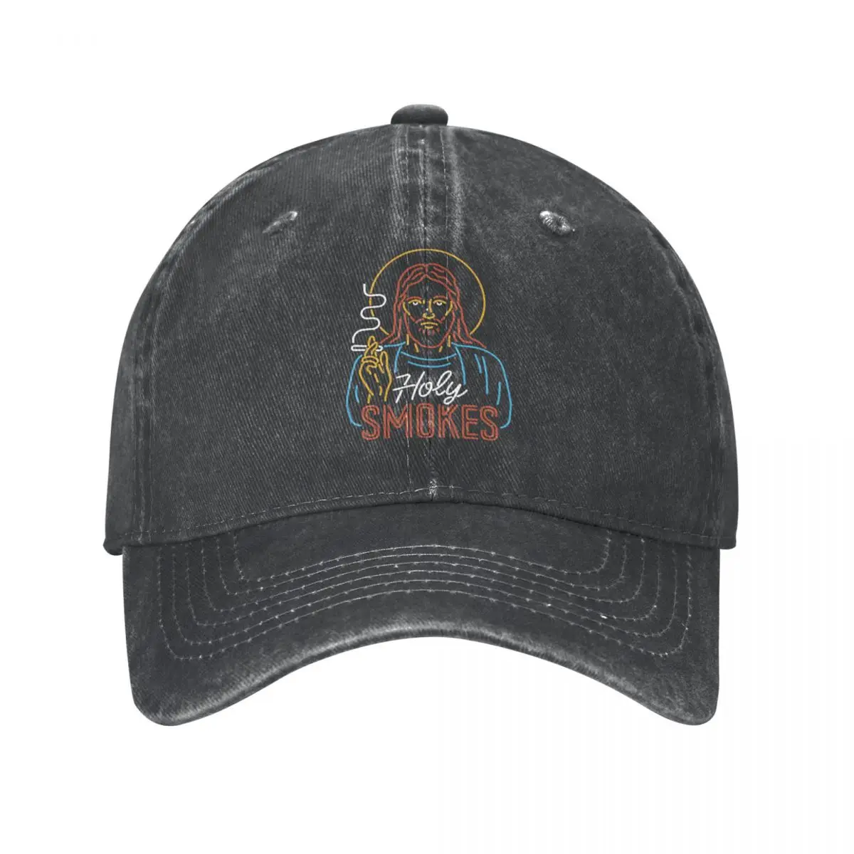 

Jesus Holy Smokes Funny Christian Smoker Humor Stuff Unisex Baseball Cap Distressed Denim Washed Soft Casquette Dad Hat
