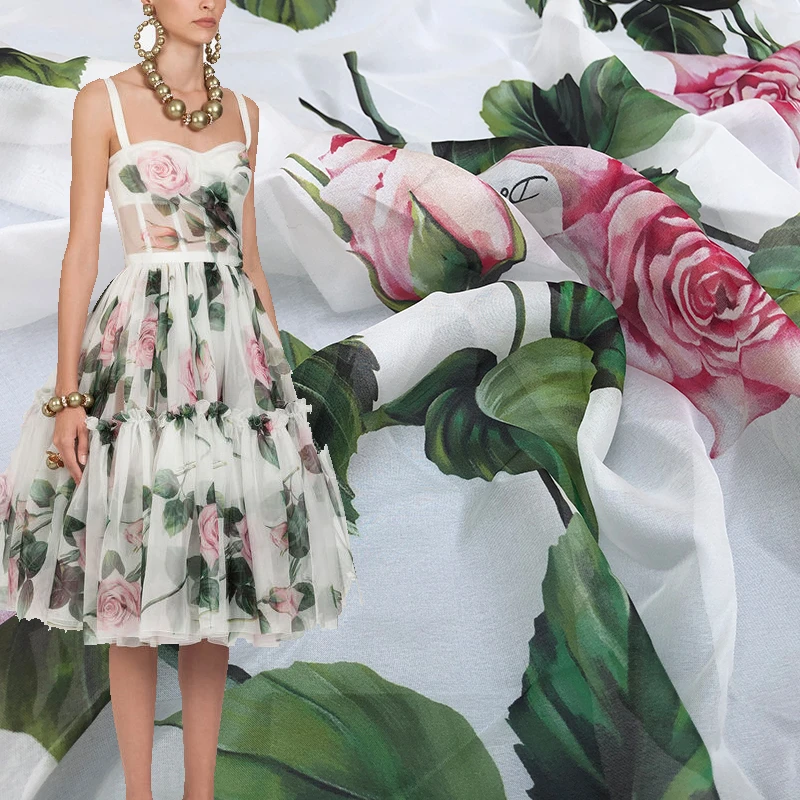 

145cm wide digital printing imitation silk chiffon dress fabric clothing thin DIY sewing textile material