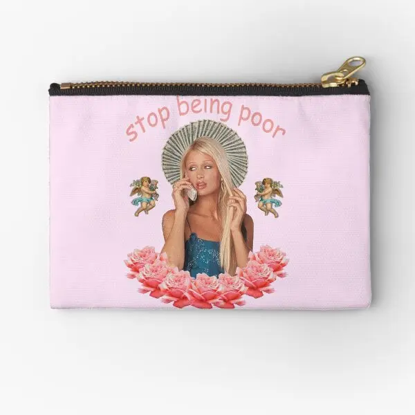 

Paris Hilton Stop Being Poor Zipper Pouches Small Women Pure Underwear Socks Panties Bag Key Storage Cosmetic Wallet Coin