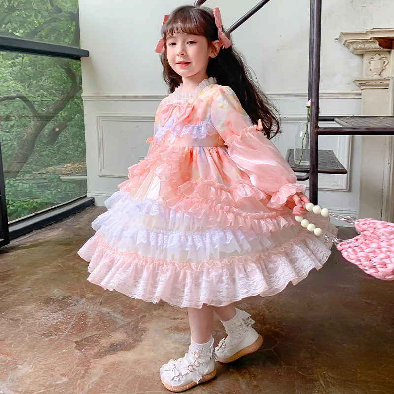 

2023 Spanish Style Party Dress for Baby Girls Kids Lolita Boutique Design Lace Ball Gown Children Princess Birthday Partywear
