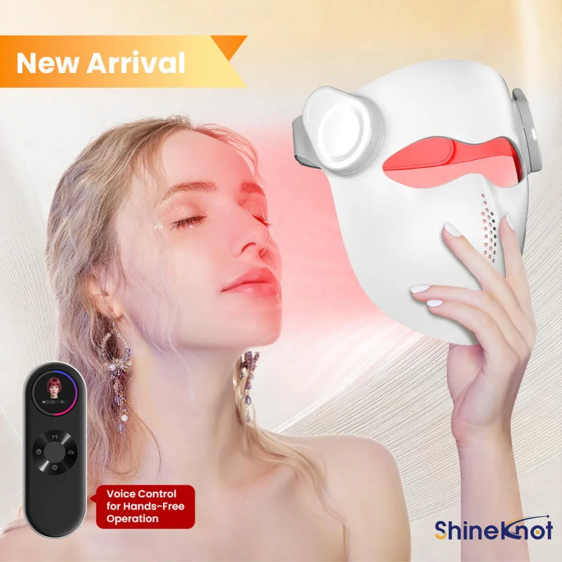 Фото Инфракрасная косметическая маска SHINEKNOT для лица с красными и синими LED-лампами для ухода за кожей, перезаряжаемая, 630НМ+460НМ+850НМ, голосовое управление по Bluetooth №1