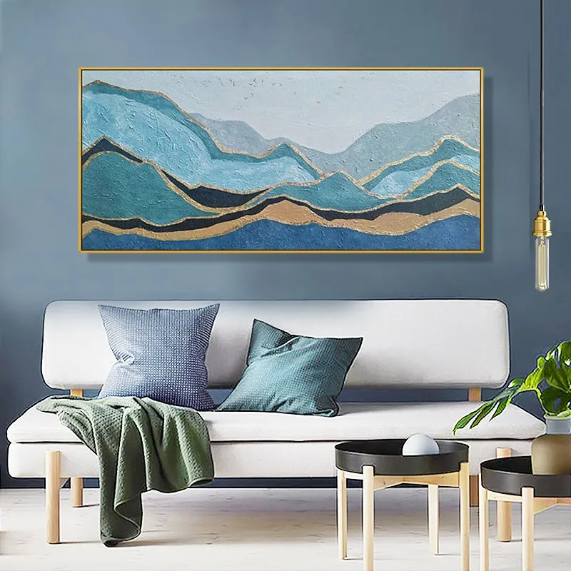 

Домашний декор Ручная работа Абстрактная живопись холст искусство стены искусство современный минимализм золотой лист искусство горы