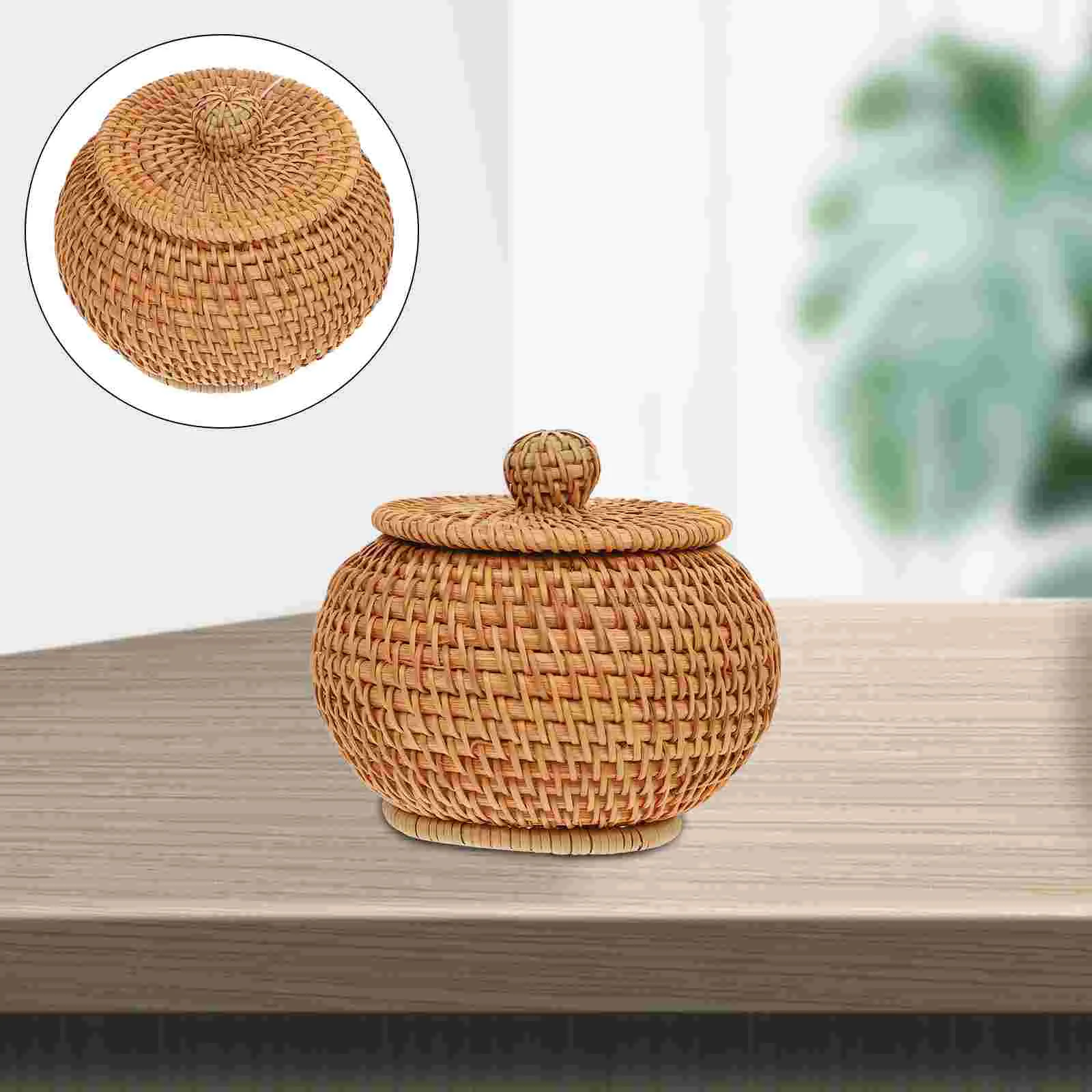 

Woven Basket Storage Baskets Box Rattan Stationery Artificial Bonsai Fruit Wooden Candy Holder Bin Container Snacks Table Makeup