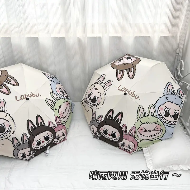 Kawaii Labubu Monster мультфильм автоматический портативный зонт от солнца