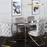 new designed wide tufted velvet modern velvet chair stainless steel x based restaurant dining chair for dining room