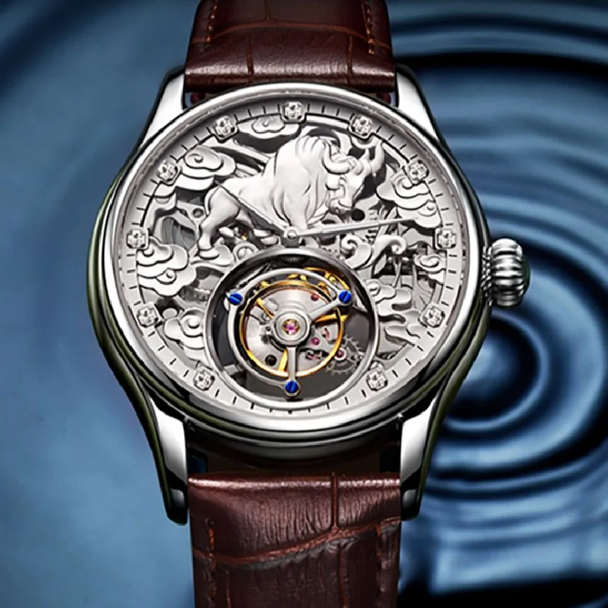 

AESOP 100% Real Tourbillon Skeleton Watch For Men Top Brand Luxury Mechanical Watches Waterproof Wristwatches 2022 Zodiac Cattle