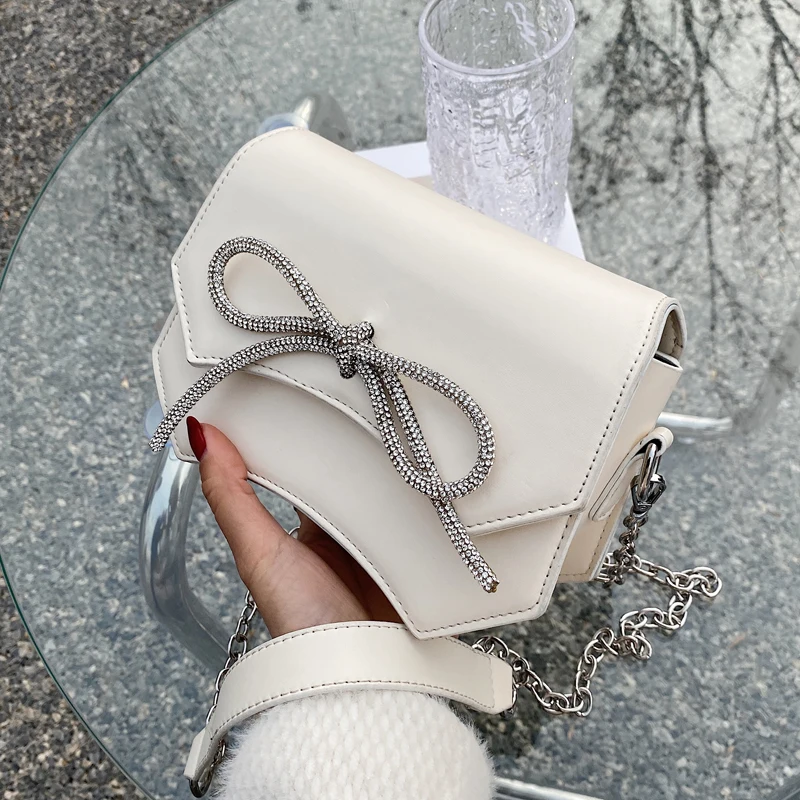 

Fashion Women's Shoulder Bag 2022 Shine Diamond Bow Cossbody Bags Female Summer Solid Color Flap Small Lady Messenger Clutch Bag