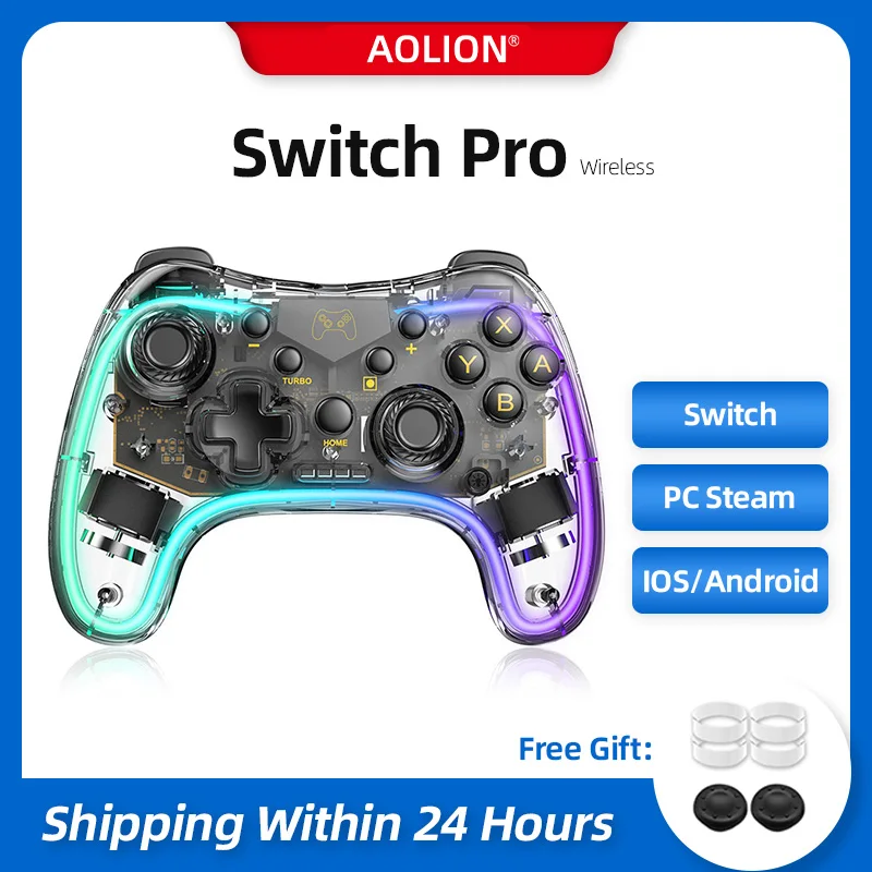 

RGB Colorful Light Wireless Gamepad For Nintendo Switch/Lite/OLED Joystick with 6-axis Gyro MFI/HID Games For iPhone/Android/PC