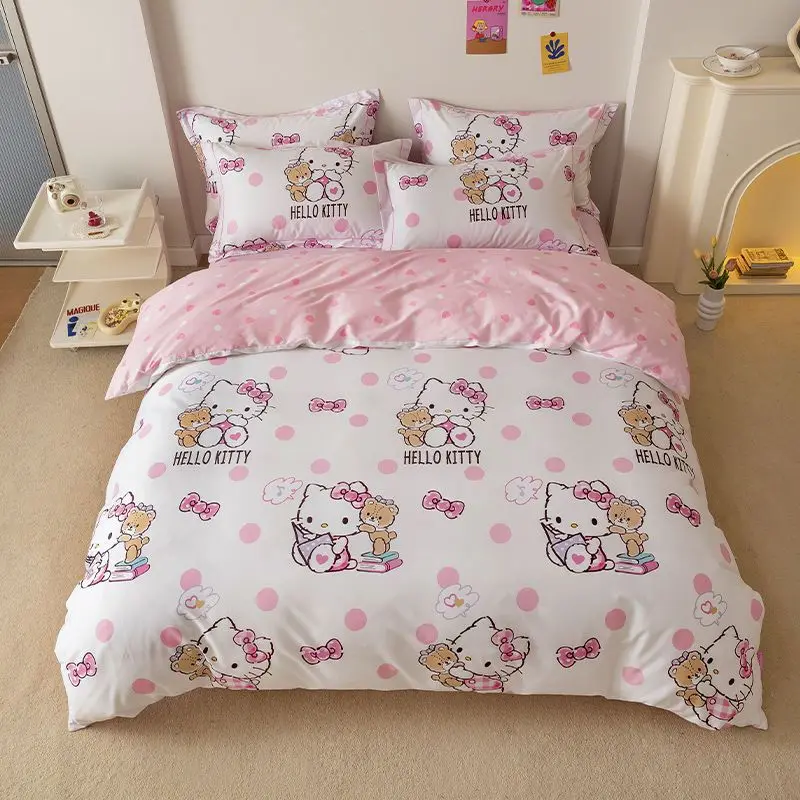 Sanrio Kawaii cartoon animation peripheral HelloKitty bedding three-piece set single double dormitory bed sheet quilt cover gift