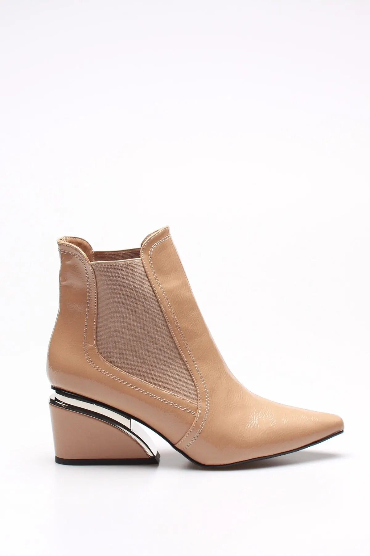 

Fashion Style Beige Wrinkled Patent Leather women's Boot Boots & Bootie