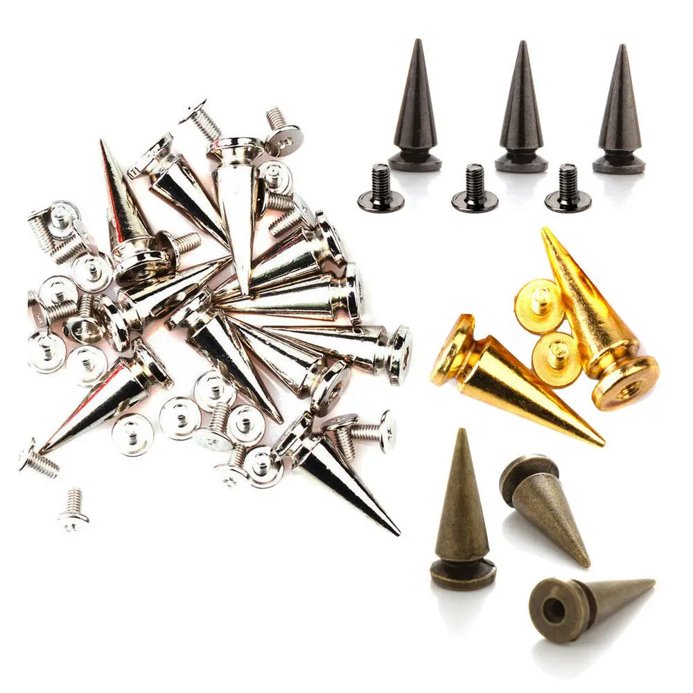 

50Set 10*25mm Tree Spikes Studs Punk Spike Alloy Zinc Leathercraft Ornament Rivet Screwback Spots Suit for Belt Bracelet Hat DIY