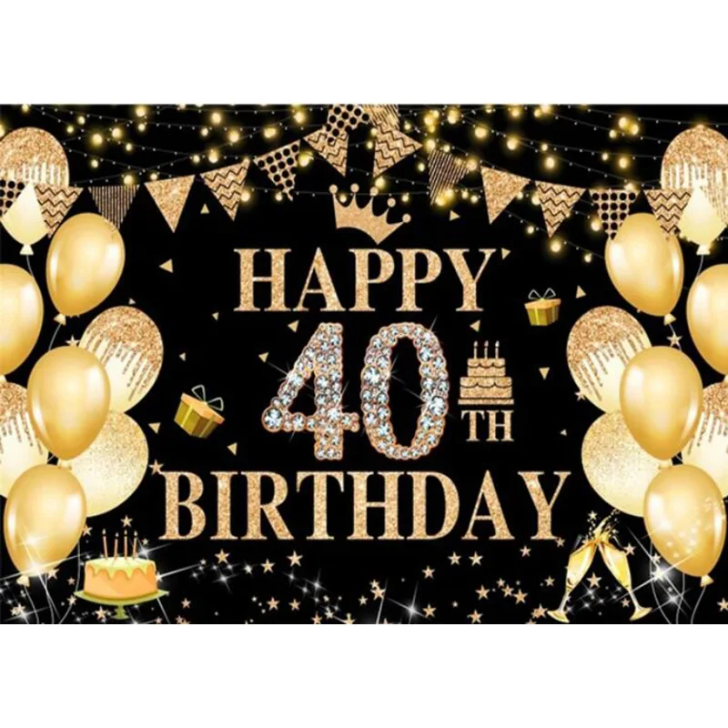 Golden Happy Birthday Background Champagne Sparkling Backdrop for Men Women Party Decorations Glitter Photo Props MC-02