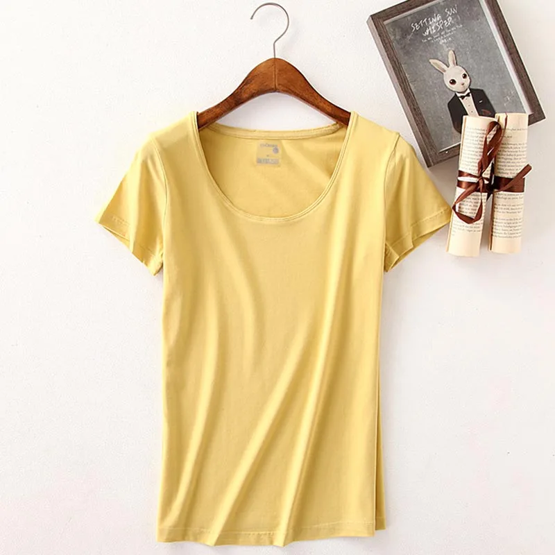 Эластичные летние однотонные женские футболки с коротким рукавом тонкие в стиле