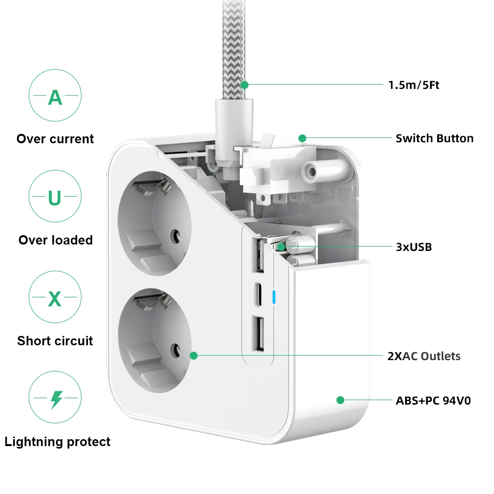 Сетевой удлинитель с удлинителем и портами USB Type-C | Электроника
