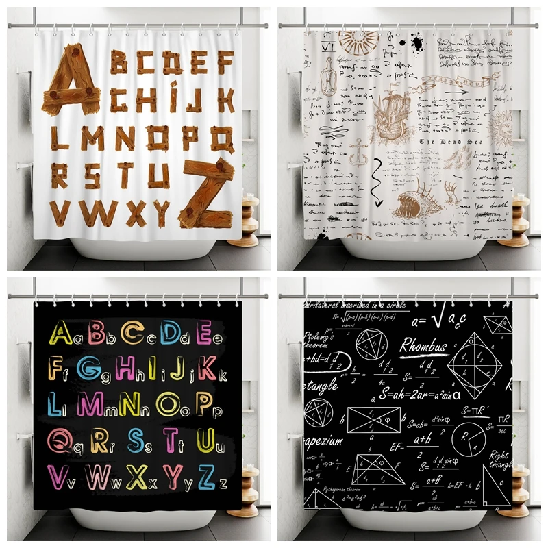 

Funny Back To School Shower Curtain Baby Educational Tool Words Letters Cute Bathroom Curtain For Bathroom Decor Sets With Hooks