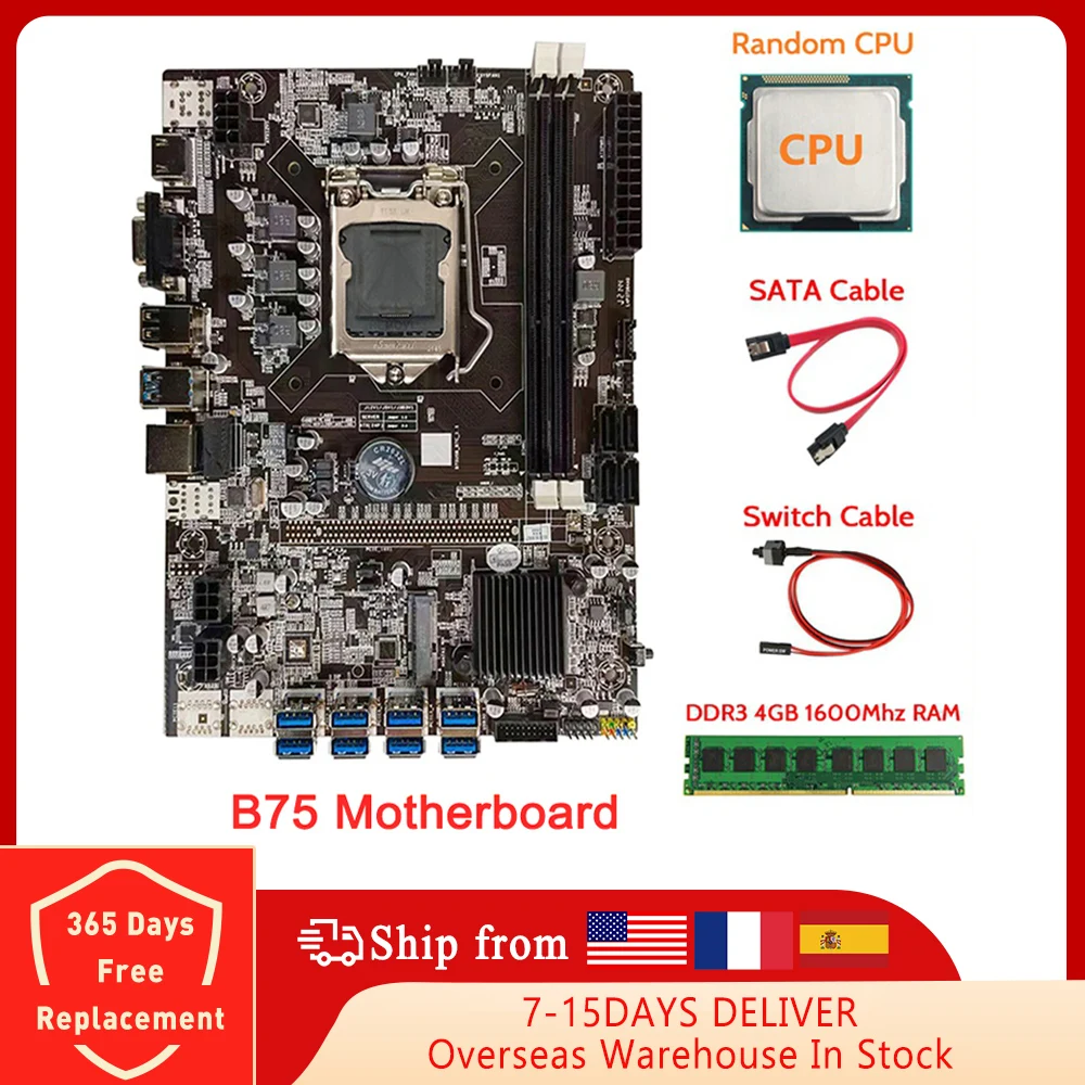 

Материнская плата B75 ETH для майнинга + процессор + DDR3 4 Гб 1600 МГц ОЗУ + кабель переключения + SATA кабель 8xpcie на USB DDR3 B75 BTC материнская плата для май...