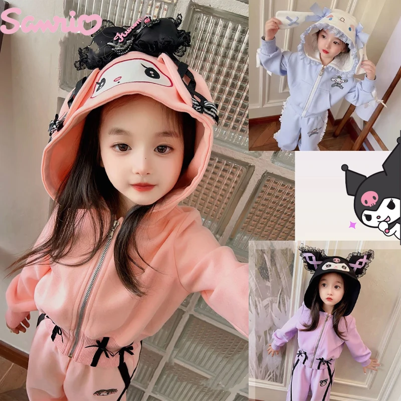 

Sanrio Kuromi Cotton Children's Casual Suit Cartoon Casual Hoodie Set Cute Autumn Sportswear Outdoor Long-Sleeved Suit Girl Gift