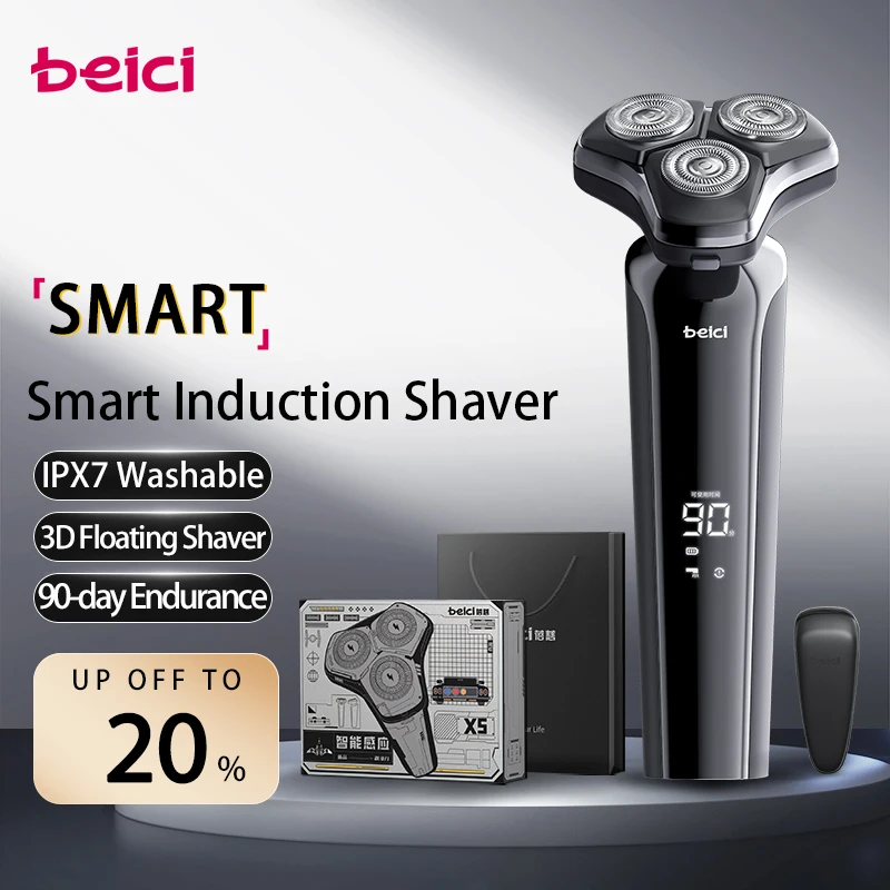 Beici Electric Shaver For Men 3D Smart Induction Electric Beard Trimmer USB Rechargeable Waterproof Hair Cutter Razor Clipper