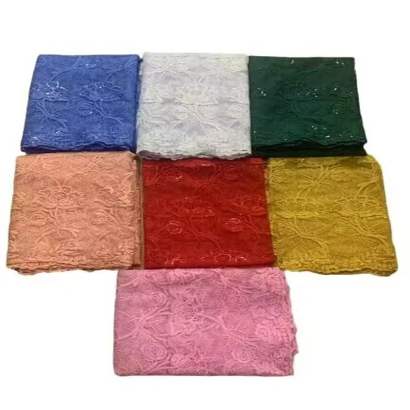 

2023 Green African Sequence Lace Fabric White High Quality French Lace Fabric Nigerian Wedding Asoebi Dress Sewing Yellow