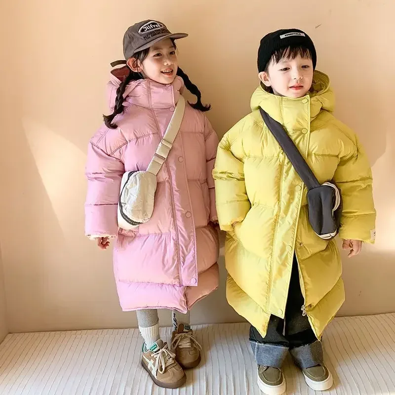 Зимняя пуховая куртка для мальчиков и девочек детские длинные корейские