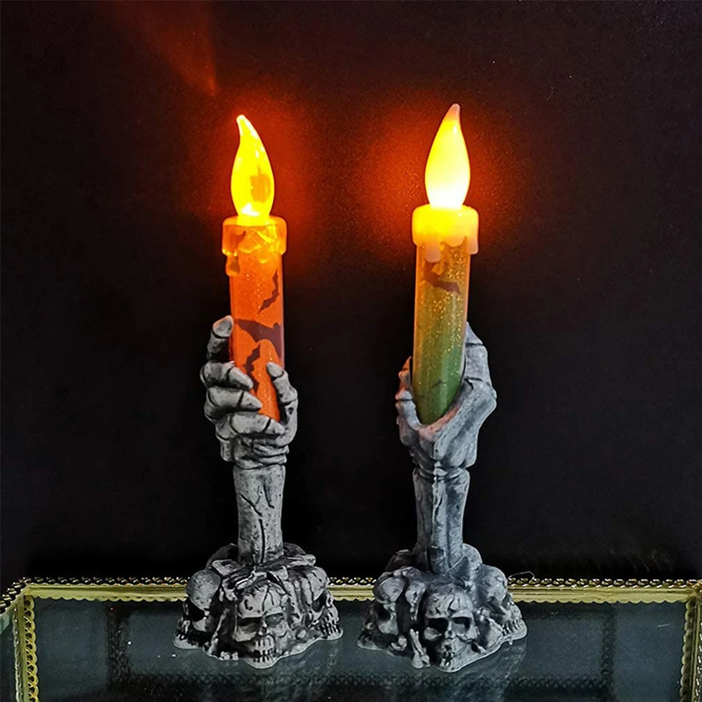 

Halloween Decor Holding Lamp Skeleton Ghost Smoke-free Electronic Skeleton Candle Light Plastic for Home Haunted House Ornaments