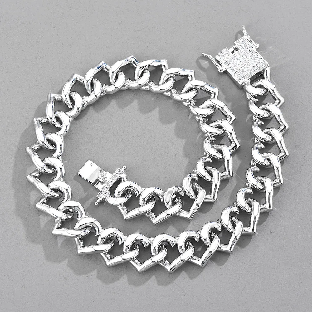 

20mm New High Polished Love Hear Shape Metal Cuban Chain Choker Necklace Gold Silver Color Lover Jewelry Accessories 18inch