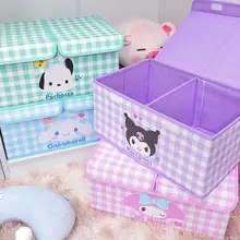 Kawaii Sanrios Home Storage Box Double-Lid Partition Cinnamoroll Kuromi Kittys Foldable Large-Capacity Storage Socks Underwear